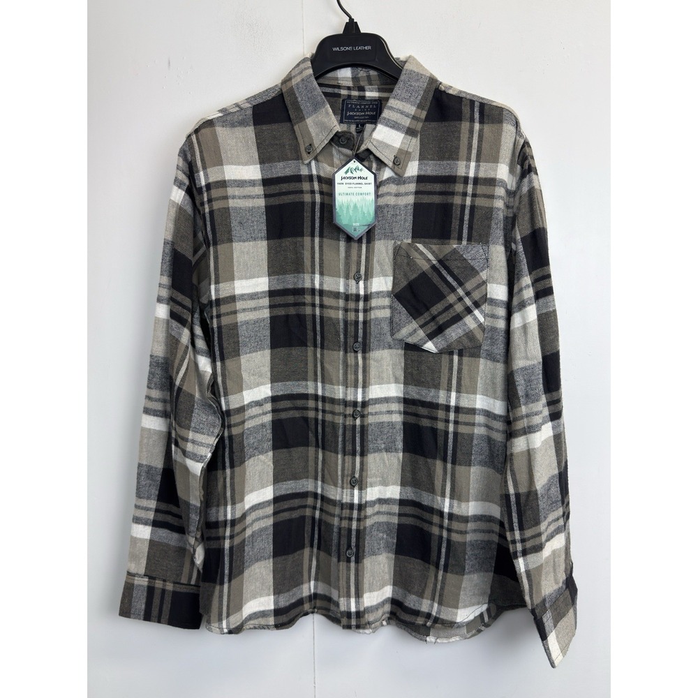 Jackson Hole Men's Plaid‎ Button Down Collared Flannel Shirt 100% Cotton, Size L